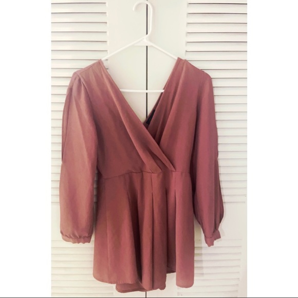 Deep coral open shoulder and v-cut romper. - Picture 1 of 6